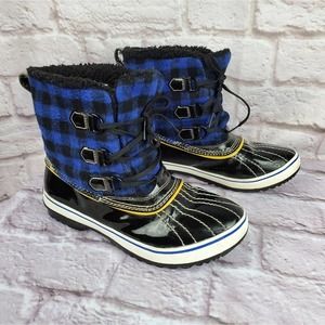 Skechers Buffalo plaid shoes boots blue black winter snow size 9
